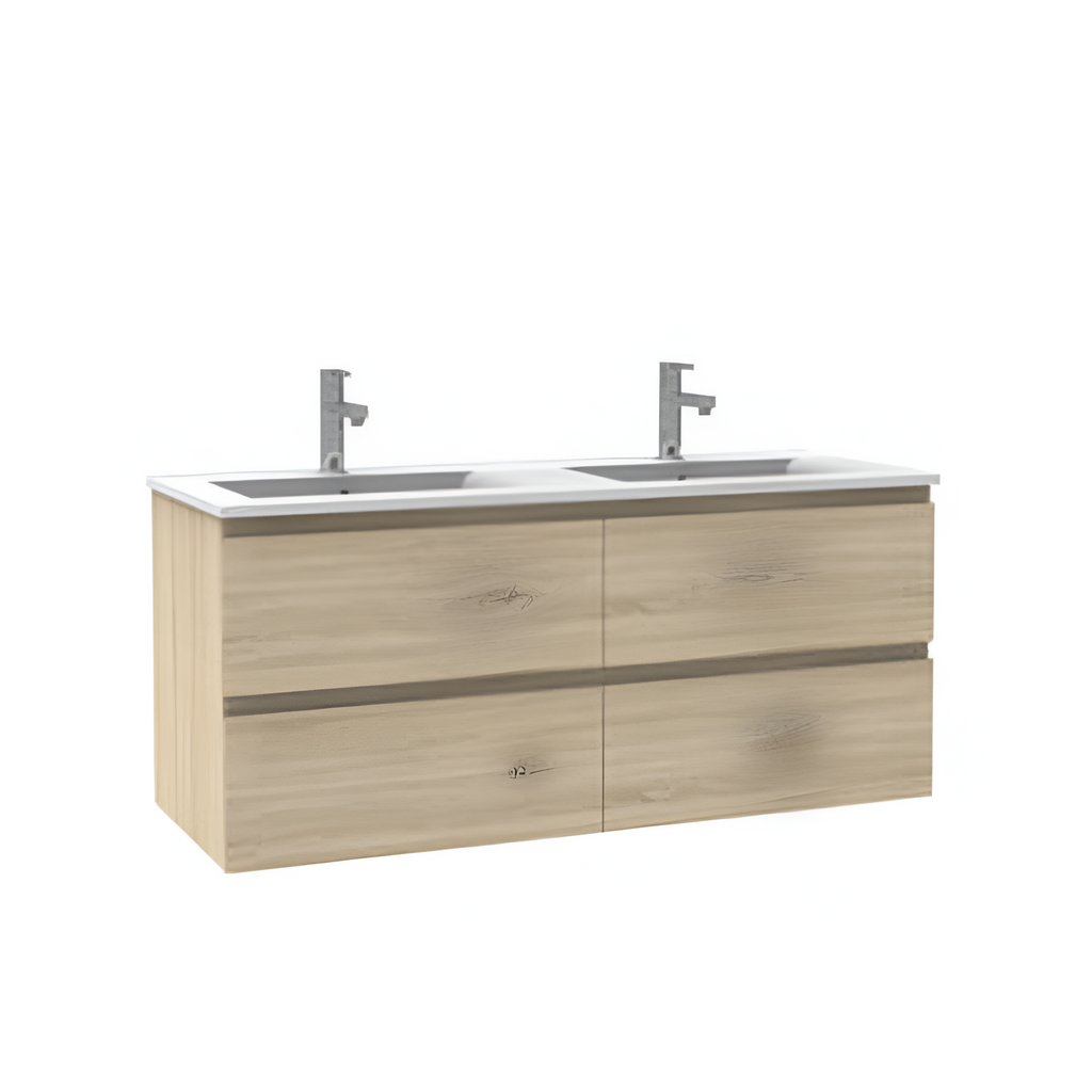 Meuble double vasque avec 4 tiroirs beige